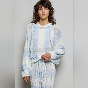 ​POL Blue & White Striped Cable Knit Oversized Sweater Hoodie